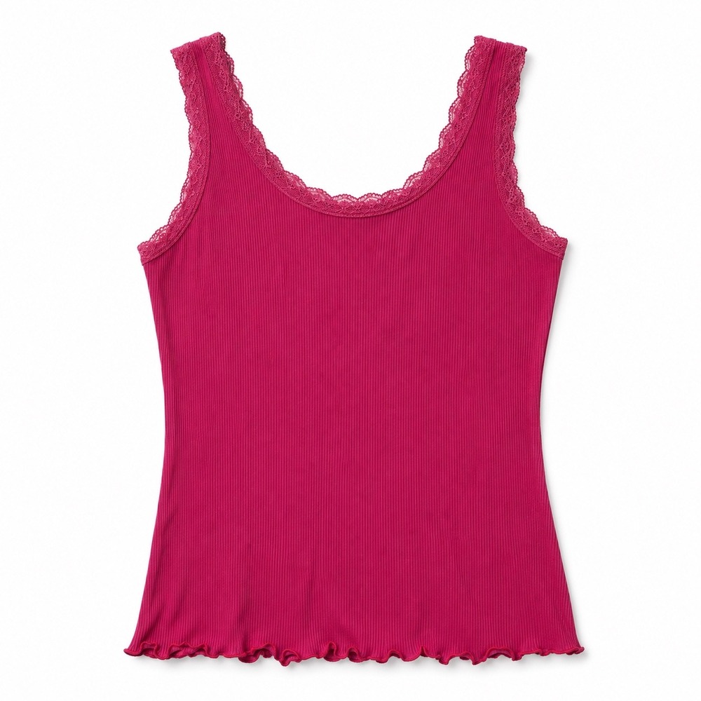 GAP Womens Lace Trim Ribbed Tank Top Cami Size M Pink Coquette Y2K Vintage